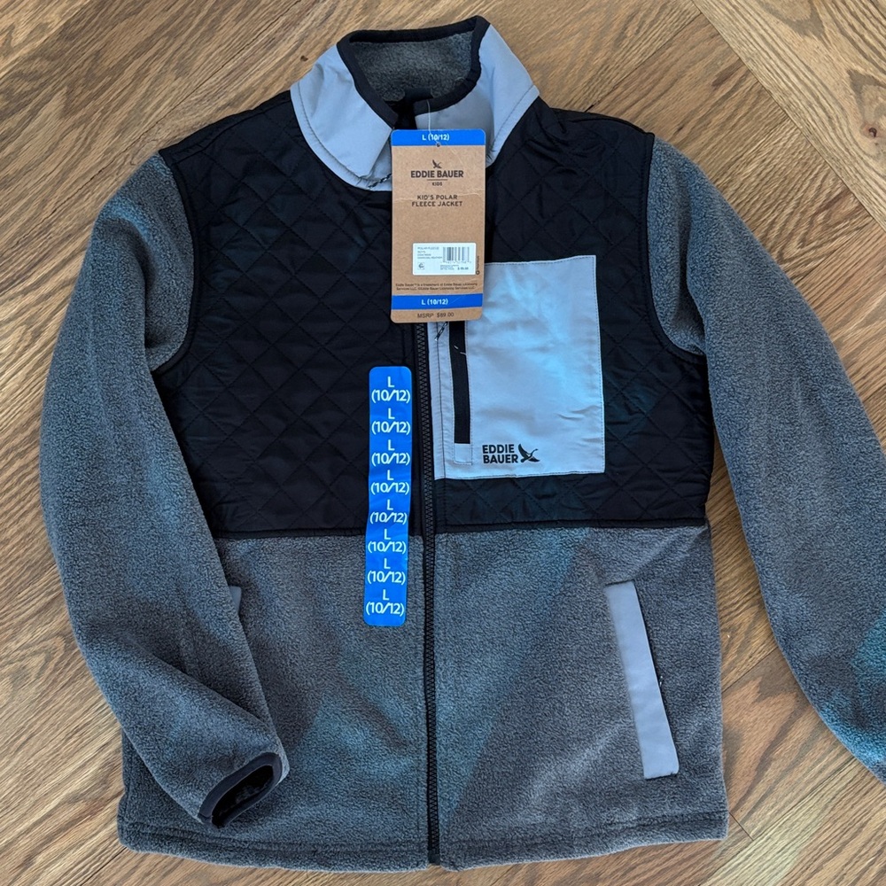 Eddie Bauer Black and Gray Quilted Fleece Jacket